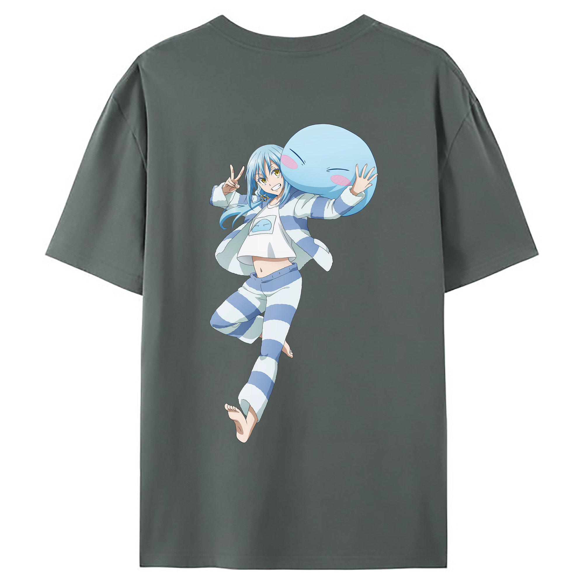 （画像用） 転スラ Regarding Reincarnated to Slime 綿100％ メンズ半袖Tシャツ（バックプリント） 通気性